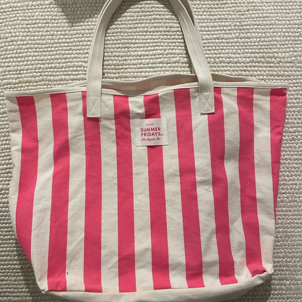 Summer Fridays Vibrant Pink and Cream Tote